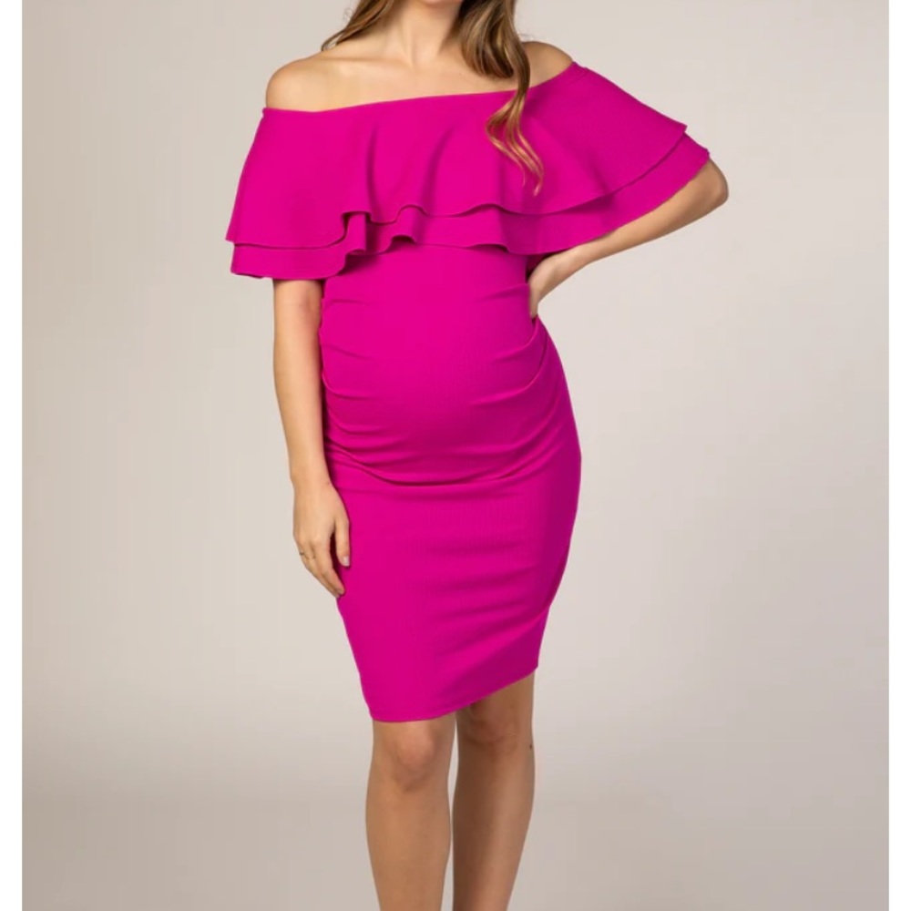 Pinkblush Off shoulder Maternity Dress Fuchsia